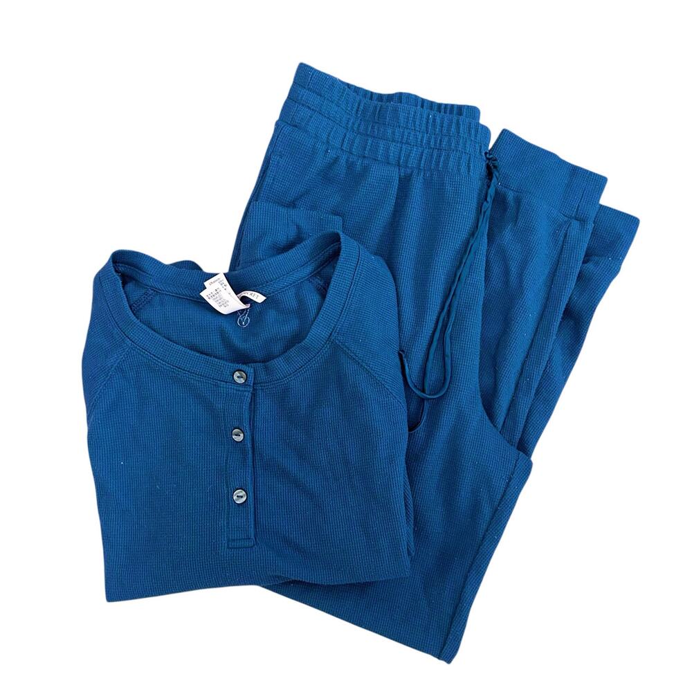 Victoria's Secret Blue Thermal Long Sleeve Pants Pajama Set Sz M